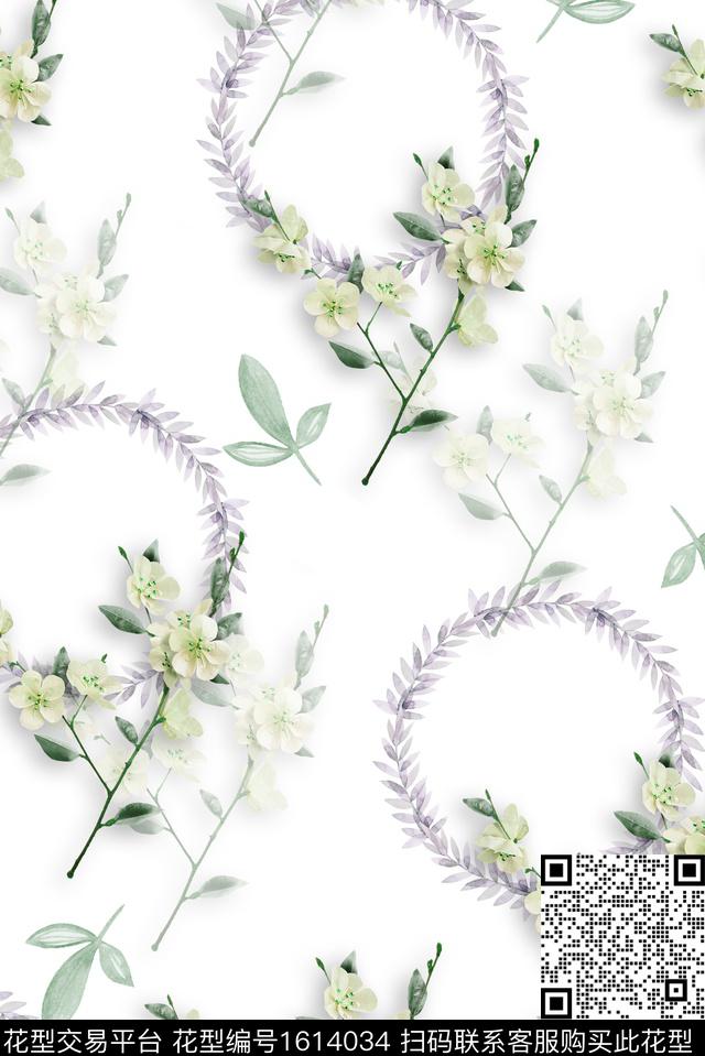 小清新水彩花卉樱花数码印花华亿平台下载（图片编号: 1614034） - 瓦栏（Walan）