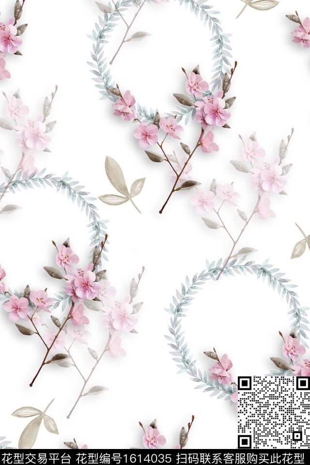 小清新花卉花环数码印花华亿平台下载（图片编号: 1614035） - 瓦栏（Walan）