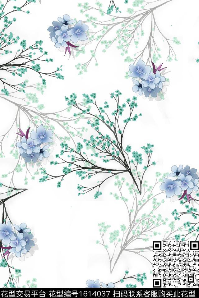 小清新小碎花水彩花卉数码印花华亿平台下载（图片编号: 1614037） - 瓦栏（Walan）