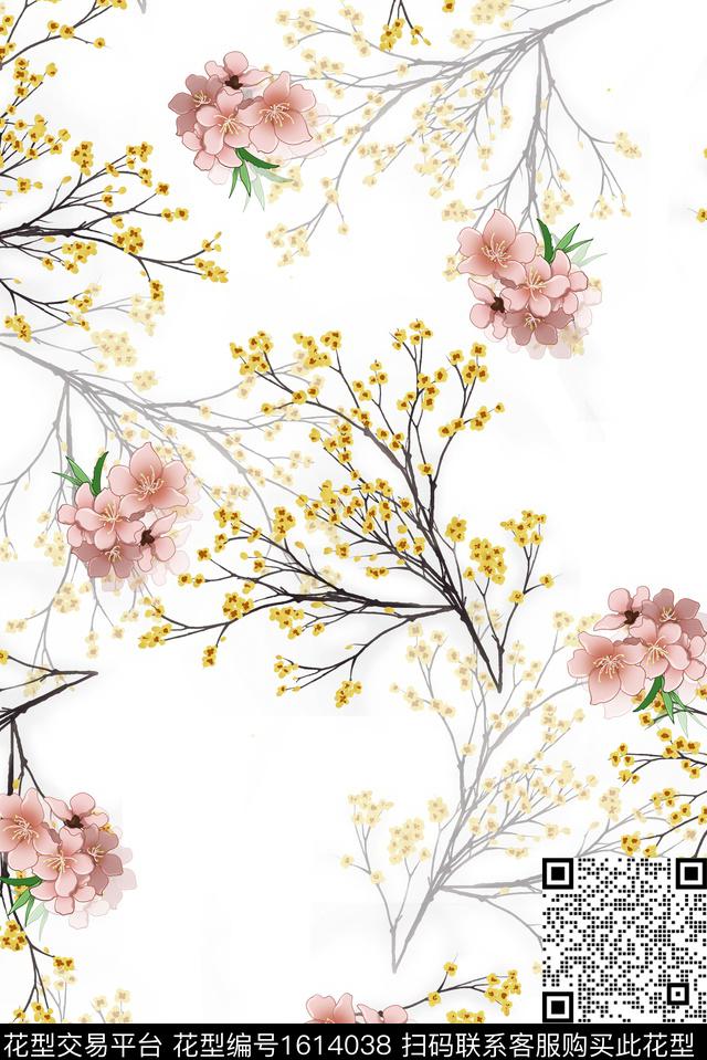 花卉枝条花影花数码印花华亿平台下载（图片编号: 1614038） - 瓦栏（Walan）