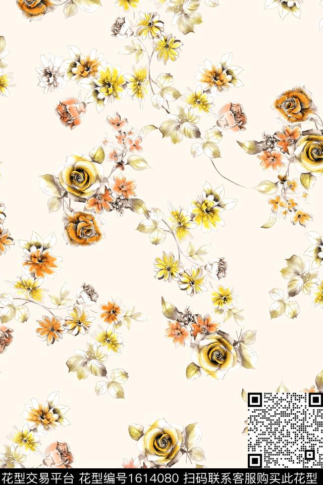 清爽底花卉花卉春夏华亿平台数码印花华亿平台下载（图片编号: 1614080） - 瓦栏（Walan）