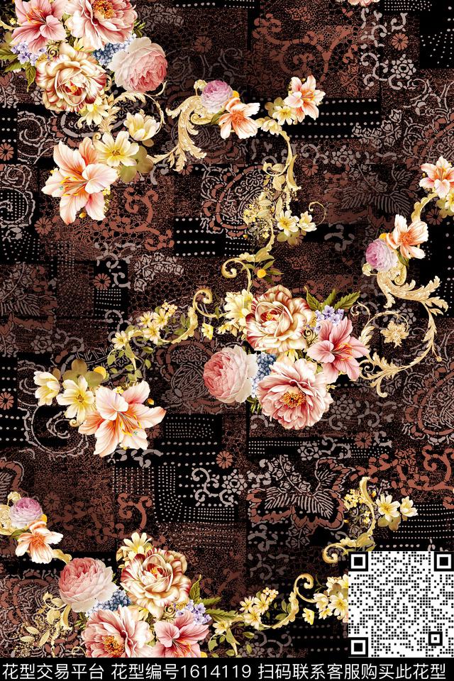 花卉中老年民族风数码印花华亿平台下载（图片编号: 1614119） - 瓦栏（Walan）