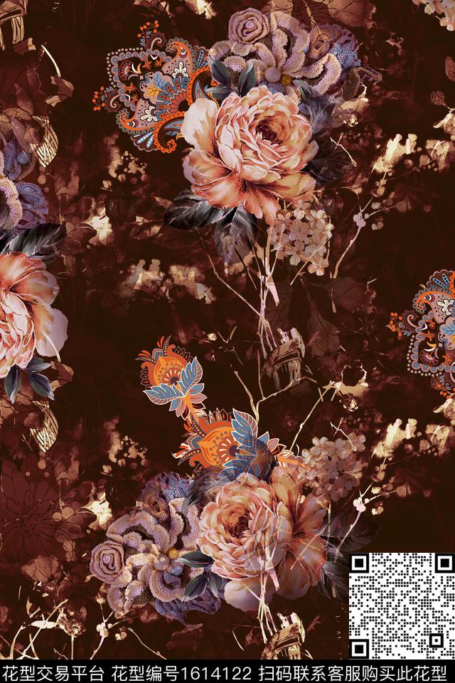 花卉中老年民族花卉数码印花华亿平台下载（图片编号: 1614122） - 瓦栏（Walan）