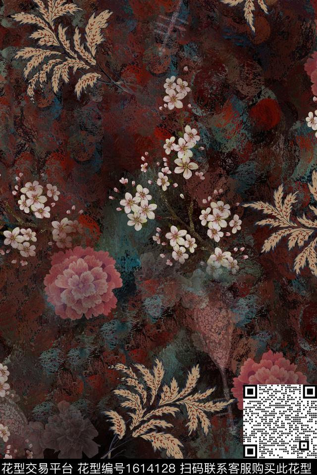 花卉中老年香云纱数码印花华亿平台下载（图片编号: 1614128） - 瓦栏（Walan）