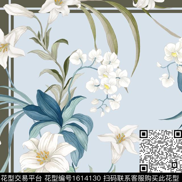 清爽底花卉花卉丝巾数码印花华亿平台下载（图片编号: 1614130） - 瓦栏（Walan）