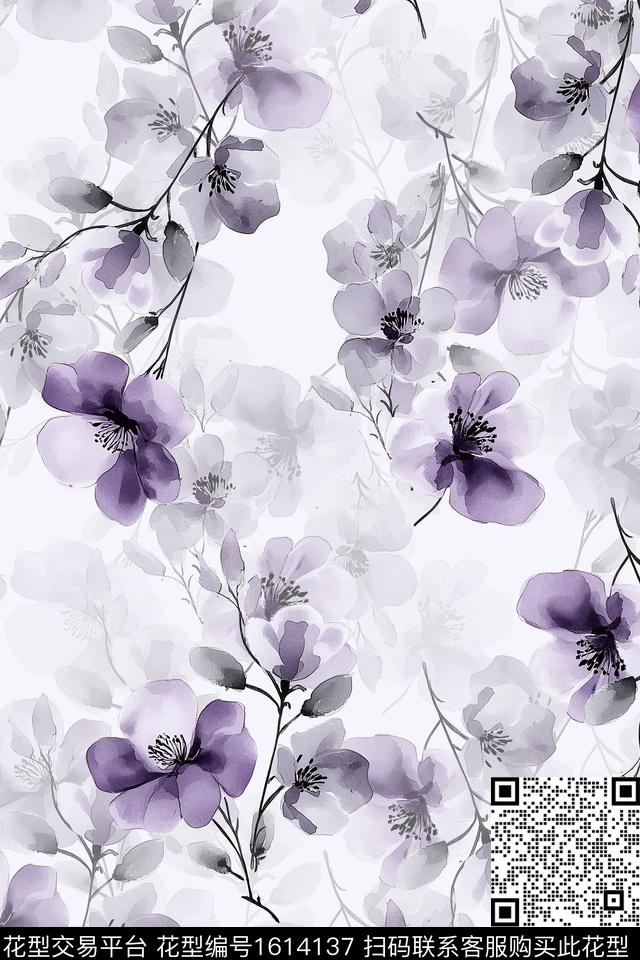 影花花卉水彩花卉数码印花华亿平台下载（图片编号: 1614137） - 瓦栏（Walan）