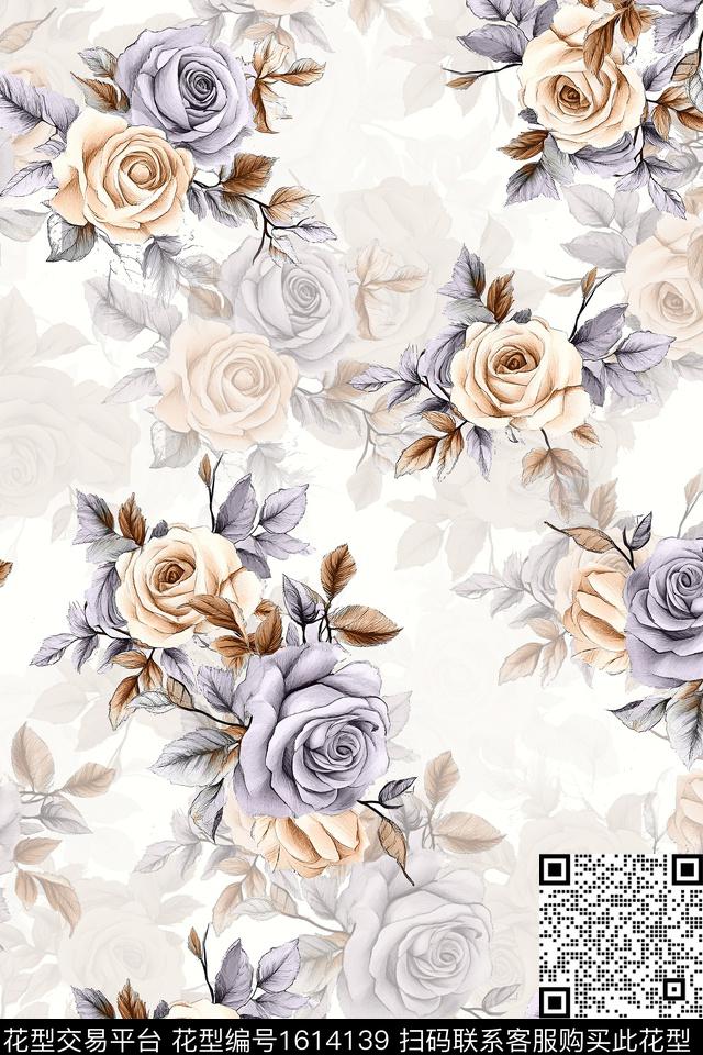 影花花卉手绘数码印花华亿平台下载（图片编号: 1614139） - 瓦栏（Walan）