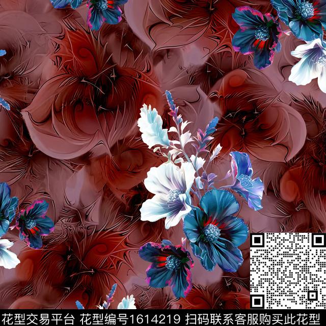 花卉中老年手绘数码印花华亿平台下载（图片编号: 1614219） - 瓦栏（Walan）