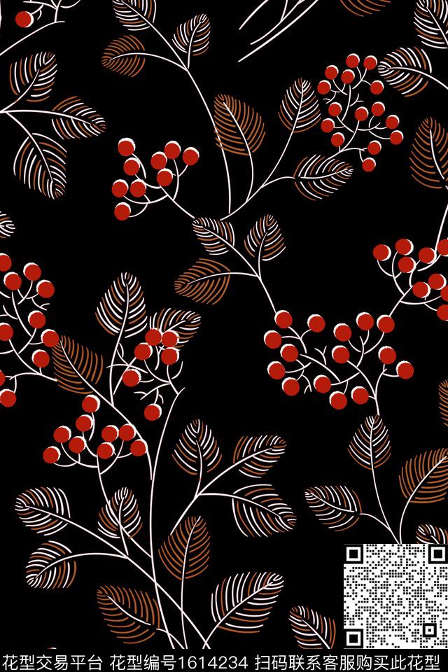 黑底花卉花卉中老年数码印花华亿平台下载（图片编号: 1614234） - 瓦栏（Walan）