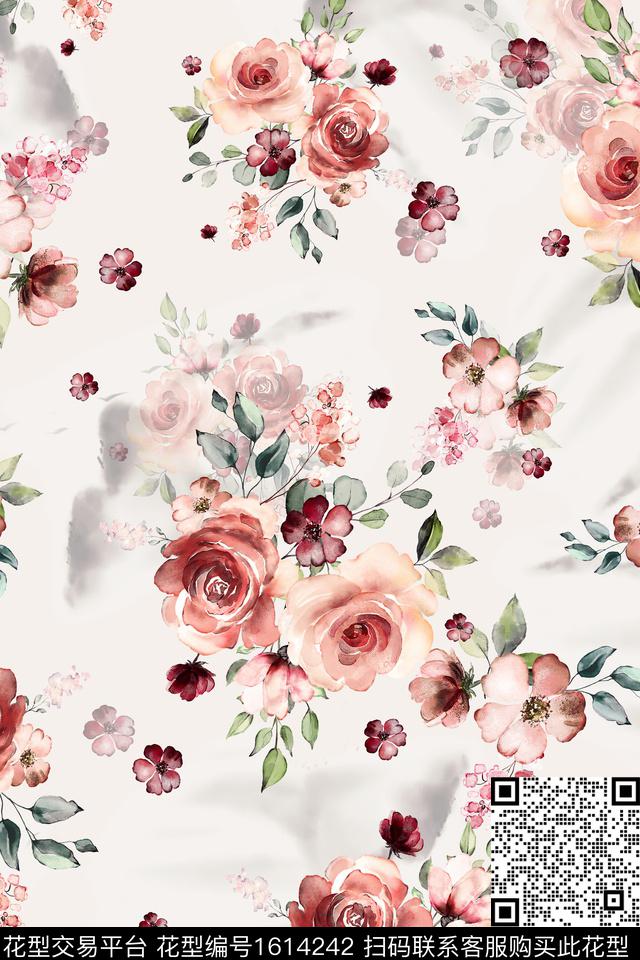 花卉春夏华亿平台水彩花卉数码印花华亿平台下载（图片编号: 1614242） - 瓦栏（Walan）