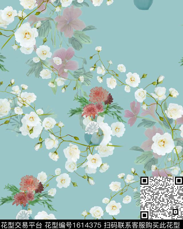 水彩花卉水墨风牡丹数码印花华亿平台下载（图片编号: 1614375） - 瓦栏（Walan）