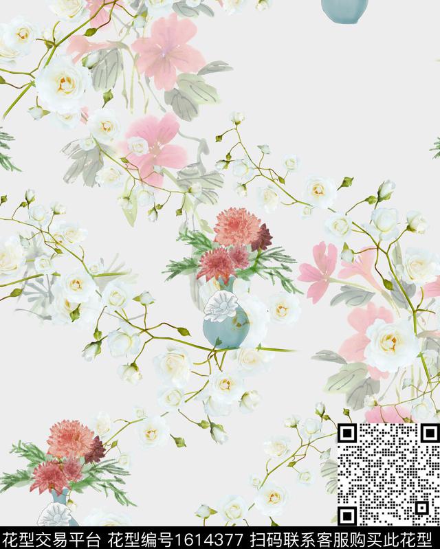水彩花卉水墨风牡丹数码印花华亿平台下载（图片编号: 1614377） - 瓦栏（Walan）