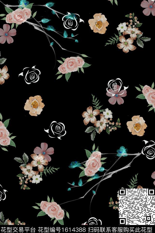 小清新小碎花水彩花卉数码印花华亿平台下载（图片编号: 1614388） - 瓦栏（Walan）