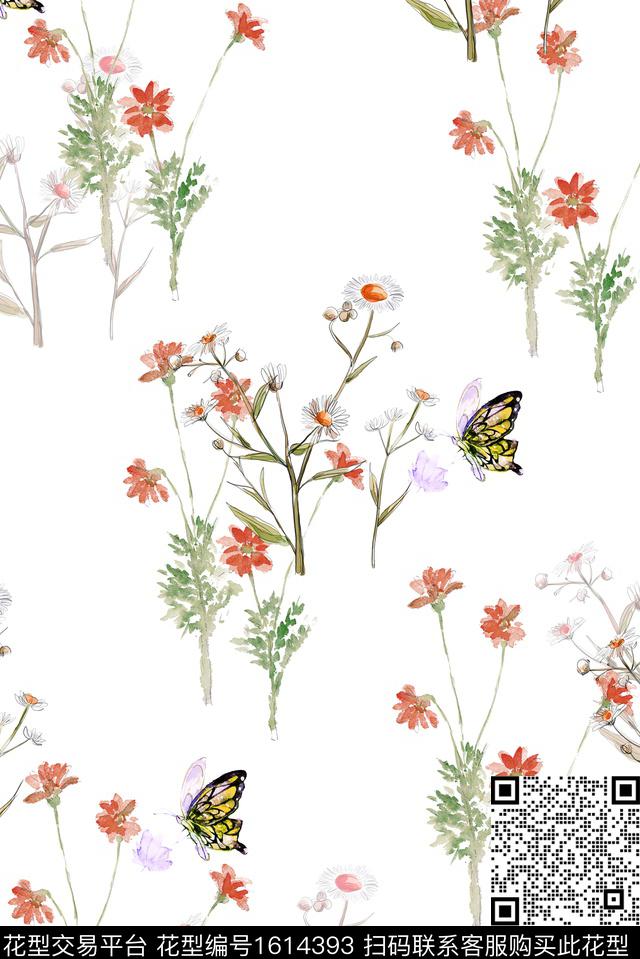 小清新小碎花水彩花卉数码印花华亿平台下载（图片编号: 1614393） - 瓦栏（Walan）