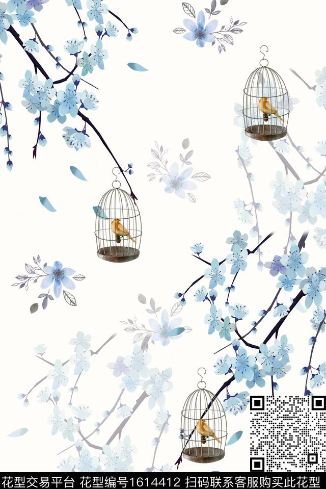 小碎花水彩花卉樱花数码印花华亿平台下载（图片编号: 1614412） - 瓦栏（Walan）