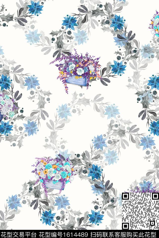 趣味小碎花水彩花卉数码印花华亿平台下载（图片编号: 1614489） - 瓦栏（Walan）
