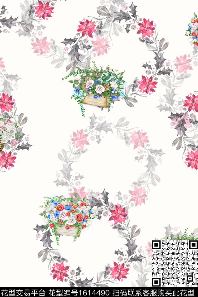 花卉水彩花卉花篮数码印花华亿平台下载（图片编号: 1614490） - 瓦栏（Walan）
