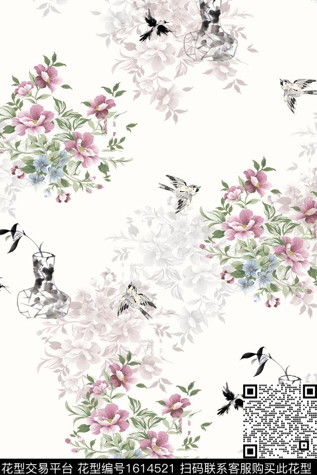 花卉影花水彩花卉数码印花华亿平台下载（图片编号: 1614521） - 瓦栏（Walan）