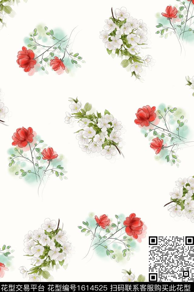 小清新小碎花水彩花卉数码印花华亿平台下载（图片编号: 1614525） - 瓦栏（Walan）