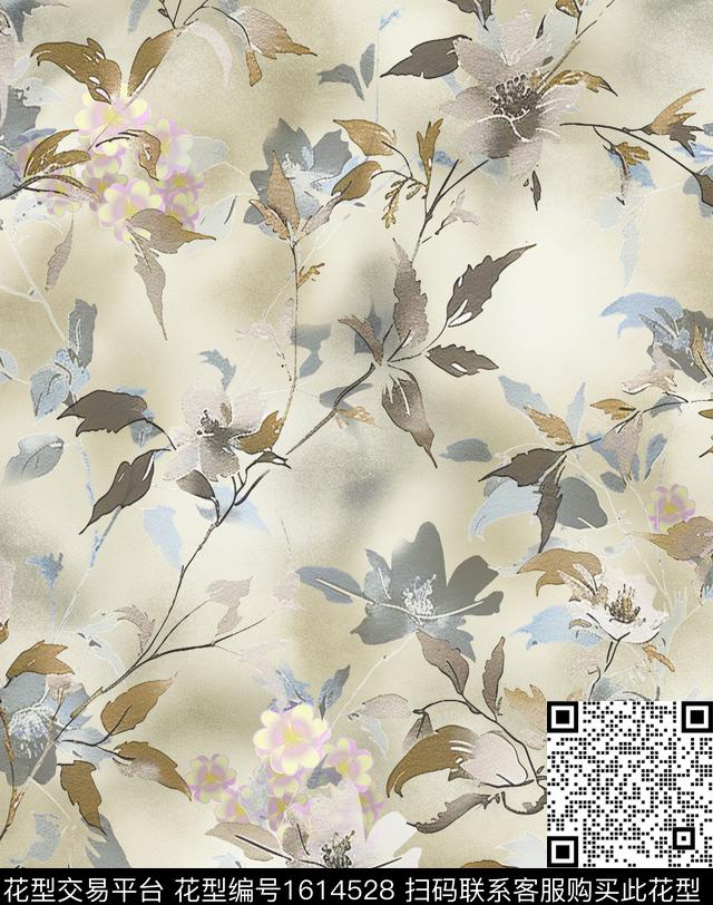 晕染底纹花卉影花数码印花华亿平台下载（图片编号: 1614528） - 瓦栏（Walan）