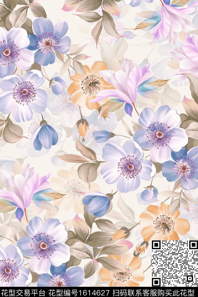 花卉水彩花卉影花数码印花华亿平台下载（图片编号: 1614627） - 瓦栏（Walan）