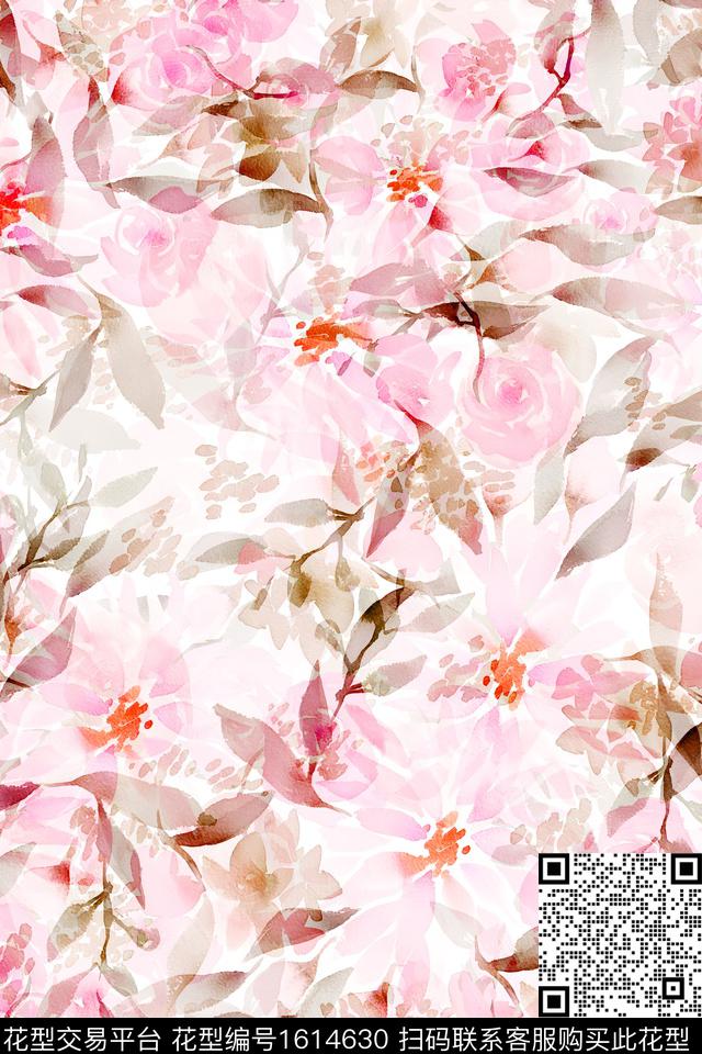 花卉水彩花卉影花数码印花华亿平台下载（图片编号: 1614630） - 瓦栏（Walan）