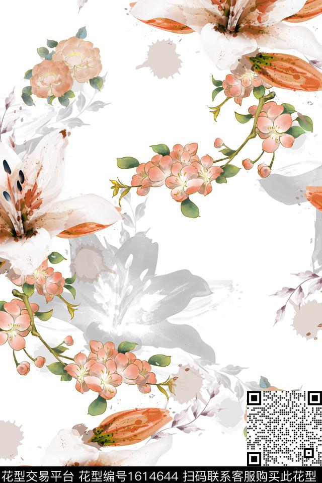 花卉百合水彩花卉数码印花华亿平台下载（图片编号: 1614644） - 瓦栏（Walan）