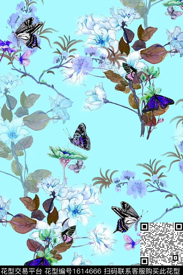 玫瑰花百合水彩花卉数码印花华亿平台下载（图片编号: 1614666） - 瓦栏（Walan）