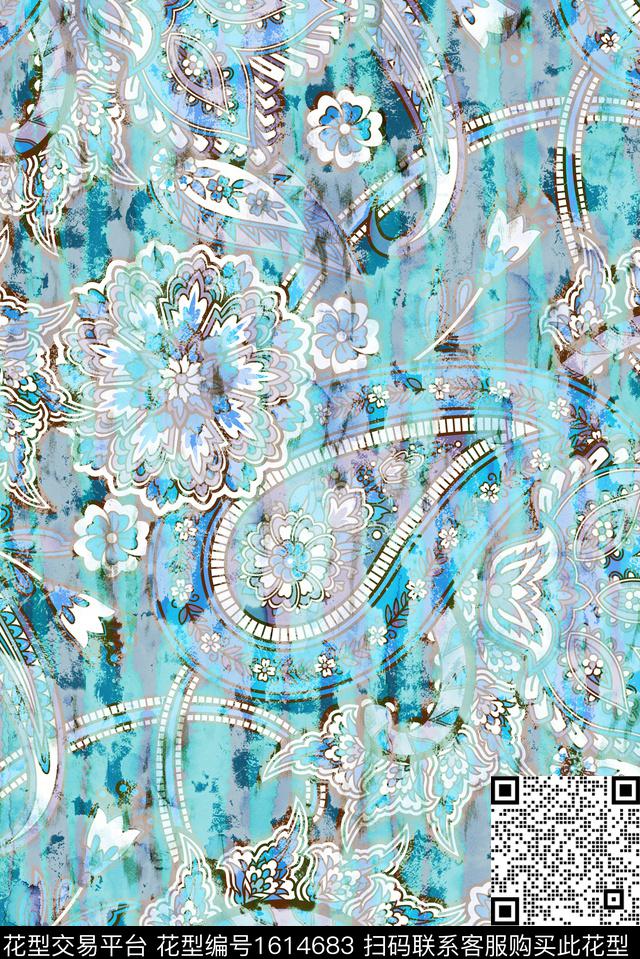晕染肌理民族风火腿花数码印花华亿平台下载（图片编号: 1614683） - 瓦栏（Walan）