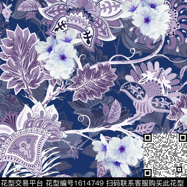 民族风水彩花卉玉兰花数码印花华亿平台下载（图片编号: 1614749） - 瓦栏（Walan）