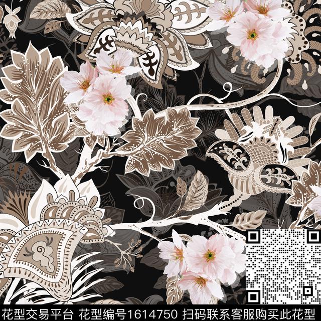 民族风花卉古典纹样数码印花华亿平台下载（图片编号: 1614750） - 瓦栏（Walan）