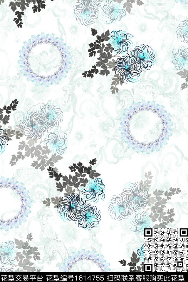 晕染肌理小碎花水墨风数码印花华亿平台下载（图片编号: 1614755） - 瓦栏（Walan）