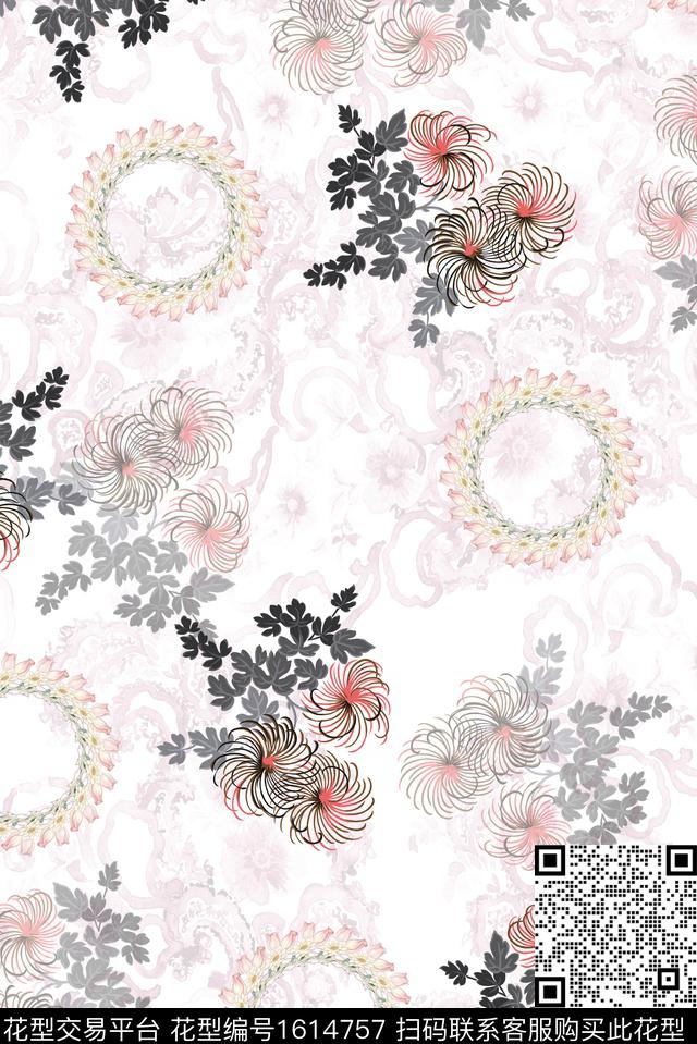 花卉水彩花环数码印花华亿平台下载（图片编号: 1614757） - 瓦栏（Walan）