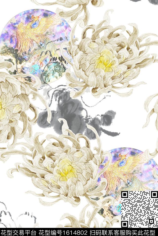 大花中国风菊花数码印花华亿平台下载（图片编号: 1614802） - 瓦栏（Walan）