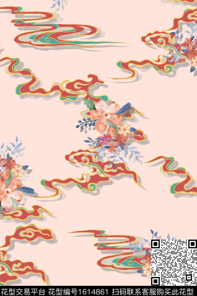 花卉飘带中国风数码印花华亿平台下载（图片编号: 1614861） - 瓦栏（Walan）