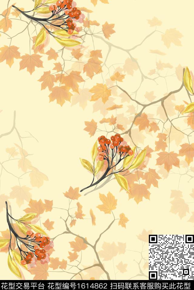 小清新枫叶小碎花数码印花华亿平台下载（图片编号: 1614862） - 瓦栏（Walan）