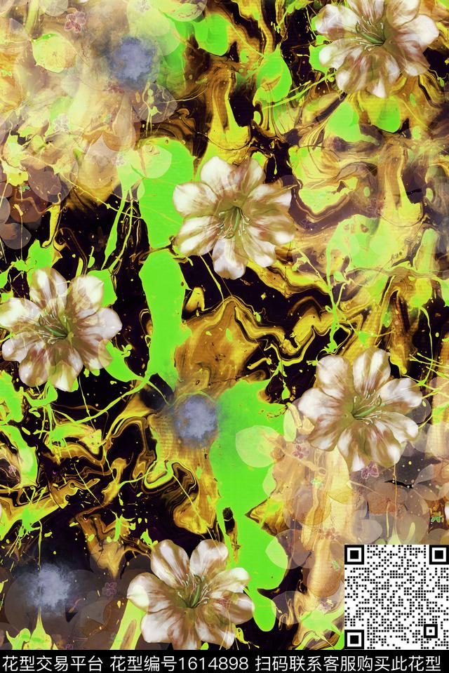 晕染花卉渐变数码印花华亿平台下载（图片编号: 1614898） - 瓦栏（Walan）