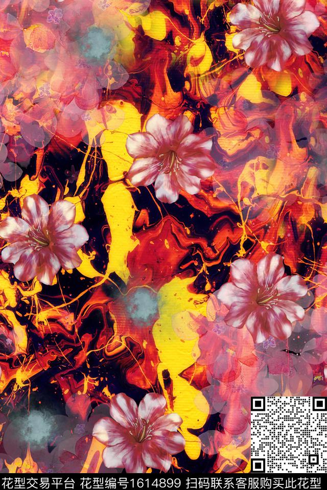 晕染肌理小碎花水彩花卉数码印花华亿平台下载（图片编号: 1614899） - 瓦栏（Walan）
