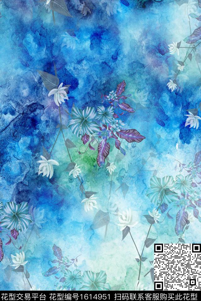 晕染肌理民族风小碎花数码印花华亿平台下载（图片编号: 1614951） - 瓦栏（Walan）