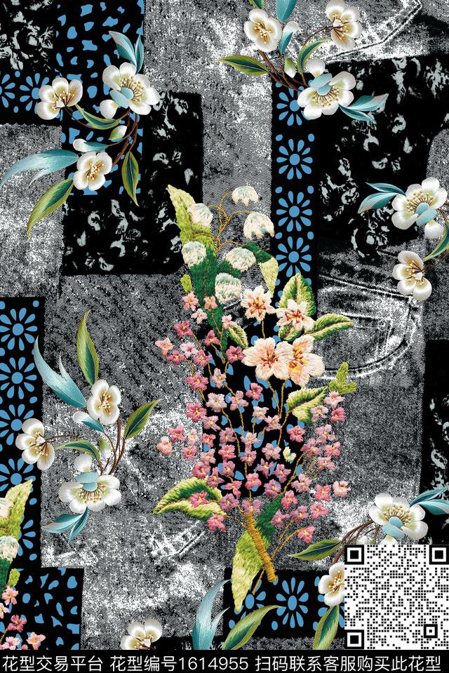 绣花华亿平台小碎花肌理数码印花华亿平台下载（图片编号: 1614955） - 瓦栏（Walan）