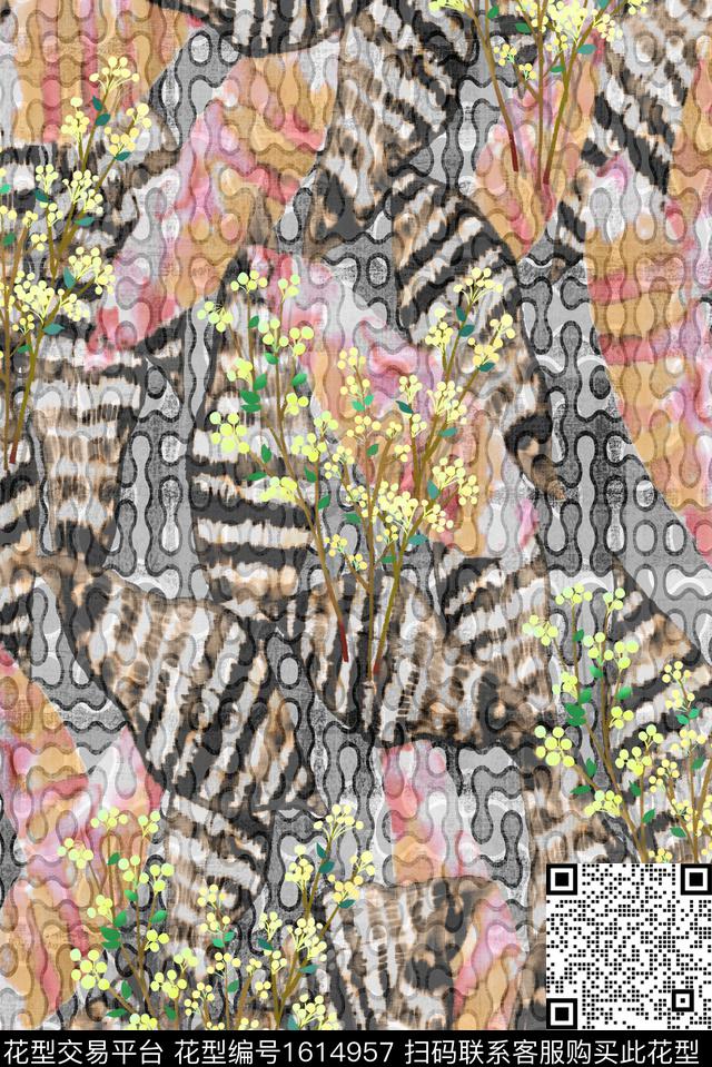 抽象底纹混合拼接花卉数码印花华亿平台下载（图片编号: 1614957） - 瓦栏（Walan）