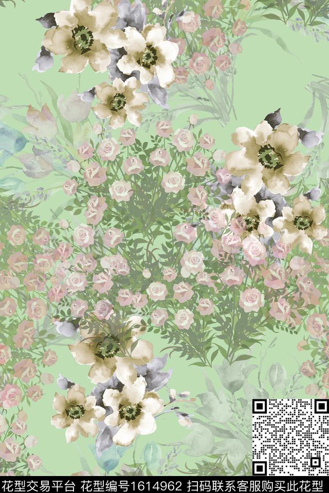小碎花水彩花卉绿植树叶数码印花华亿平台下载（图片编号: 1614962） - 瓦栏（Walan）