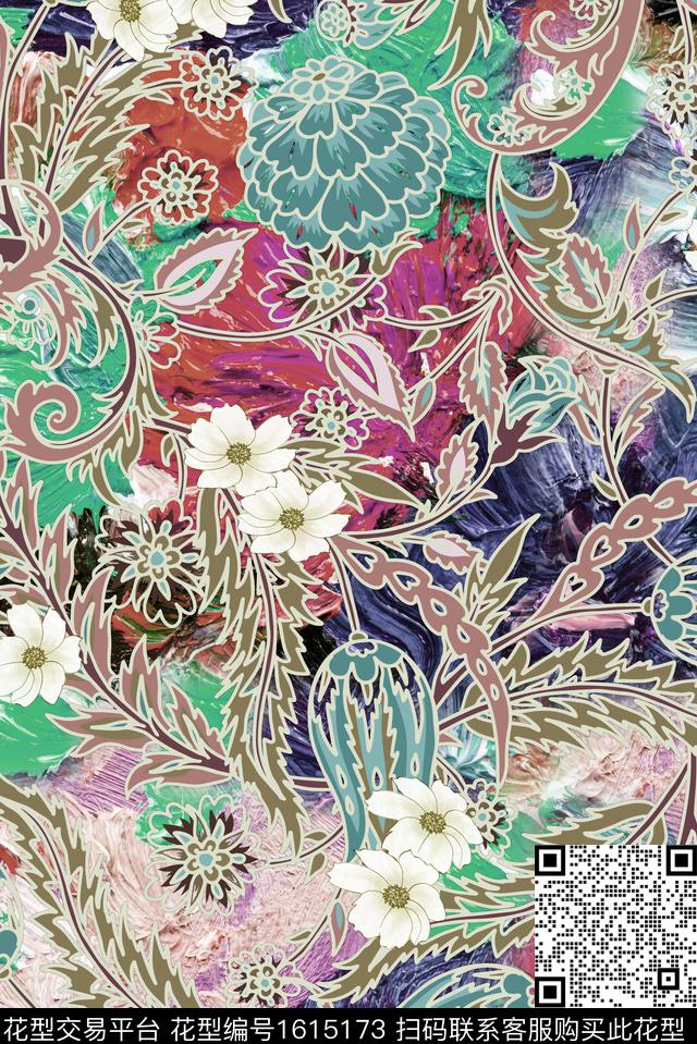 花卉民族花卉绿植树叶数码印花华亿平台下载（图片编号: 1615173） - 瓦栏（Walan）