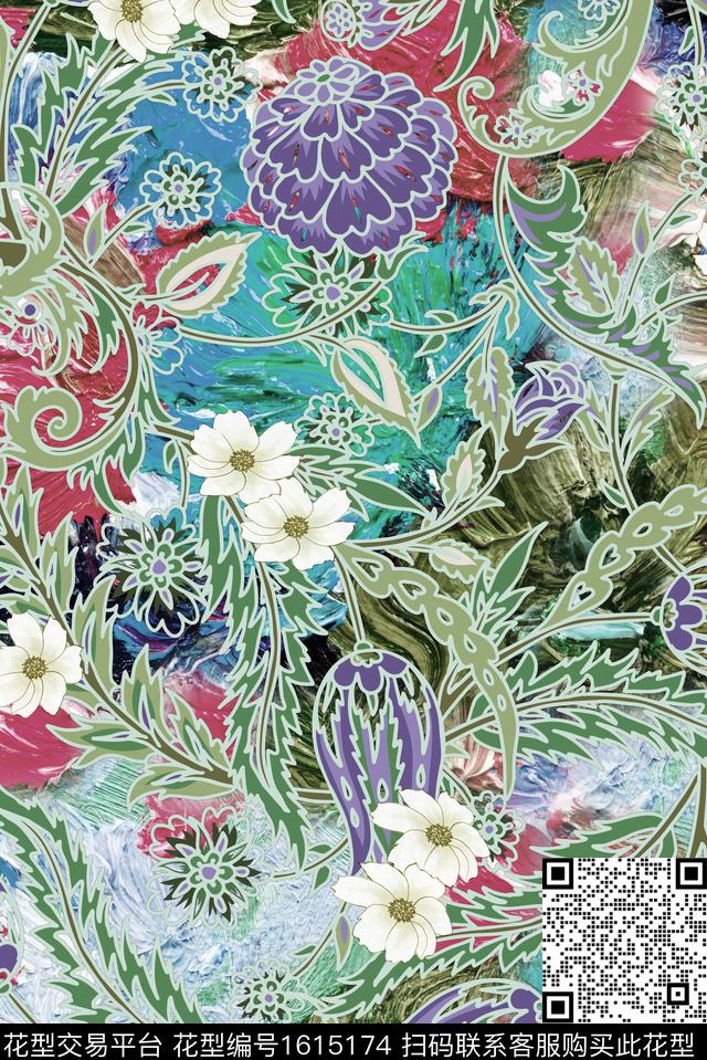 晕染肌理古典花纹小碎花数码印花华亿平台下载（图片编号: 1615174） - 瓦栏（Walan）