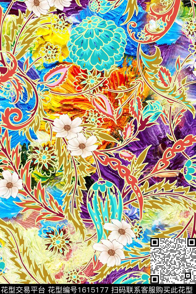 晕染肌理古典花纹小碎花数码印花华亿平台下载（图片编号: 1615177） - 瓦栏（Walan）