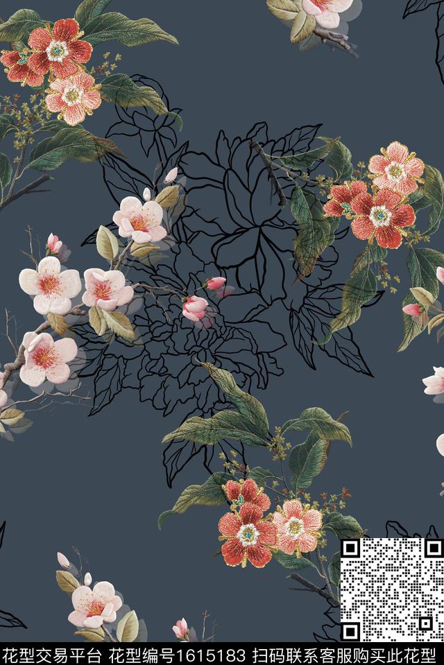 花卉线条花卉绣花华亿平台数码印花华亿平台下载（图片编号: 1615183） - 瓦栏（Walan）