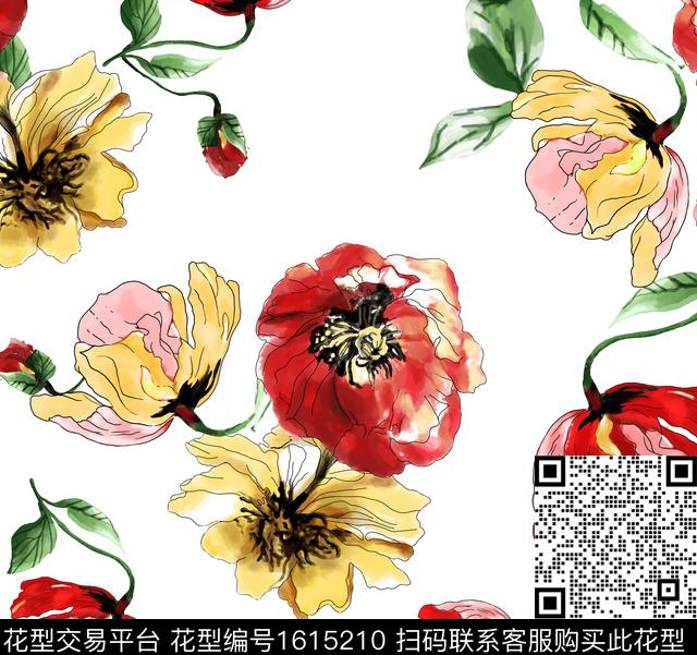 水彩花卉花卉清爽底花卉数码印花华亿平台下载（图片编号: 1615210） - 瓦栏（Walan）
