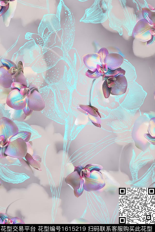 风格化花卉花卉简影数码印花华亿平台下载（图片编号: 1615219） - 瓦栏（Walan）