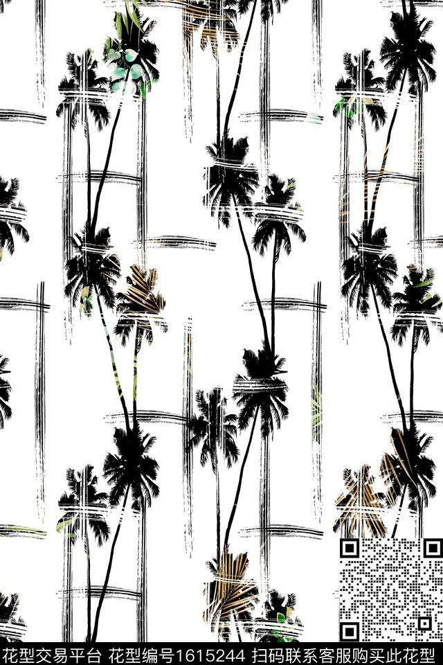 棕榈树热带华亿平台线条数码印花华亿平台下载（图片编号: 1615244） - 瓦栏（Walan）