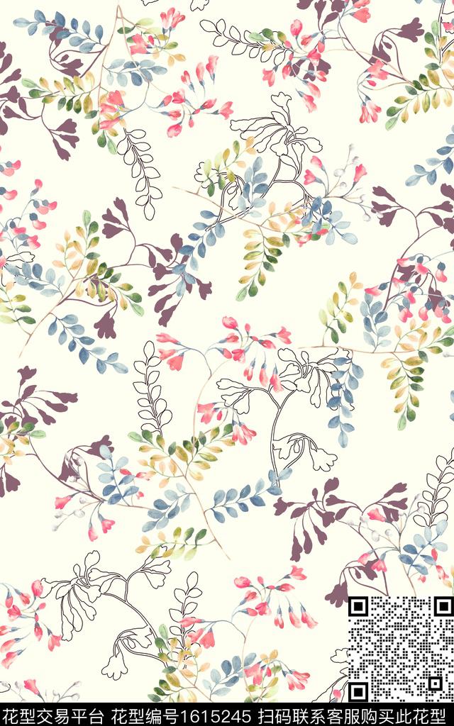 花卉春夏华亿平台清爽底花卉数码印花华亿平台下载（图片编号: 1615245） - 瓦栏（Walan）